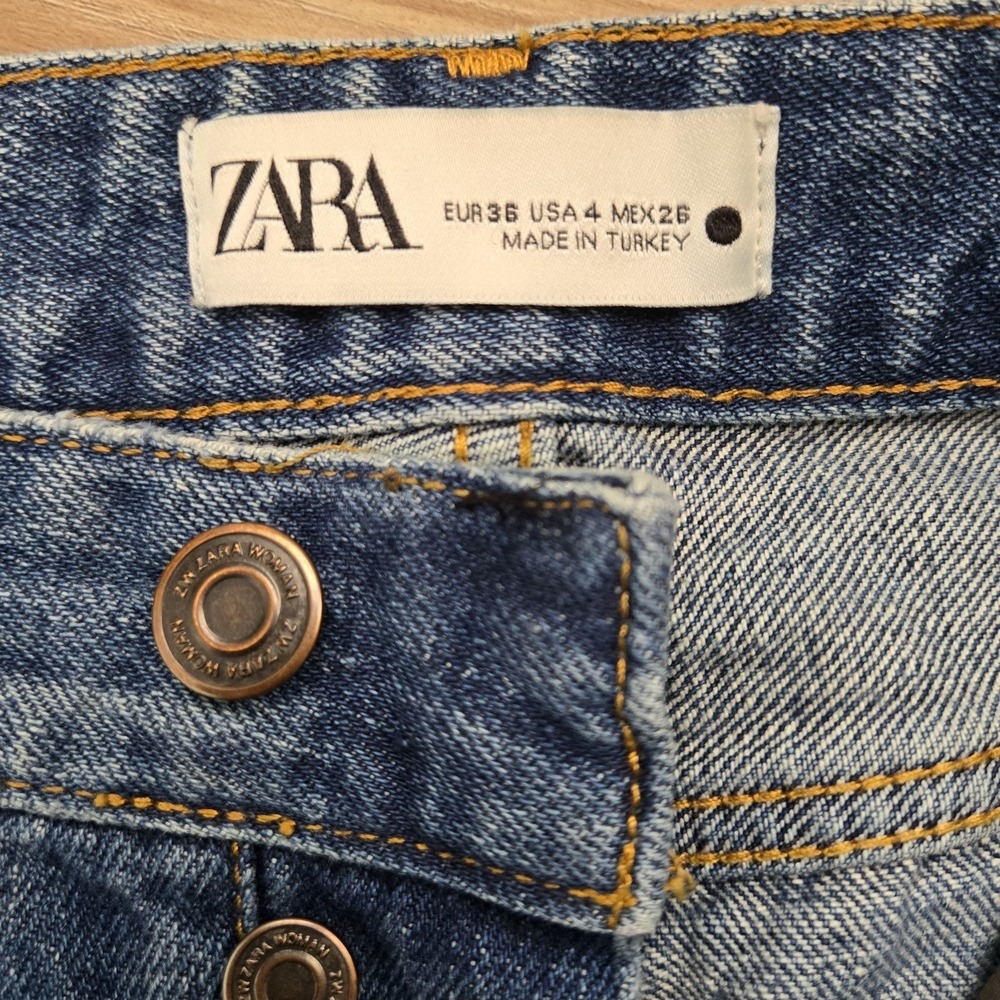 Zara Jeans Womens 4 Raw Hem Mid-Rise Slim‎ Button Fly Ripped Relaxed Fit Boho - Picture 7 of 12